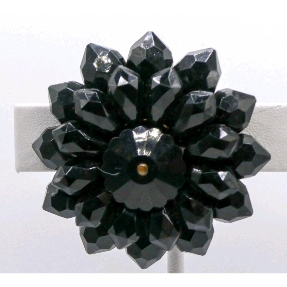 Black Cluster Flower Cluster Beaded Brooch Pin Womens Large Vintage